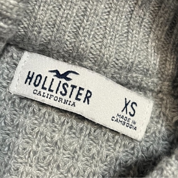 Hollister Women’s Oversized Cropped Sweater Gray Waffle Knit Mock Neck Size XS - Picture 11 of 14